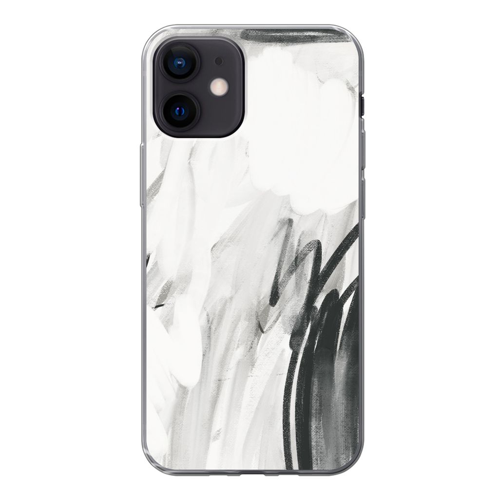 MuchoWow Handyhülle Schutzhülle Hülle für iPhone 12 Kunst - Schwarz - Weiß - Abstrakt Silikon Softcase Handy Hülle - Schutzhülle