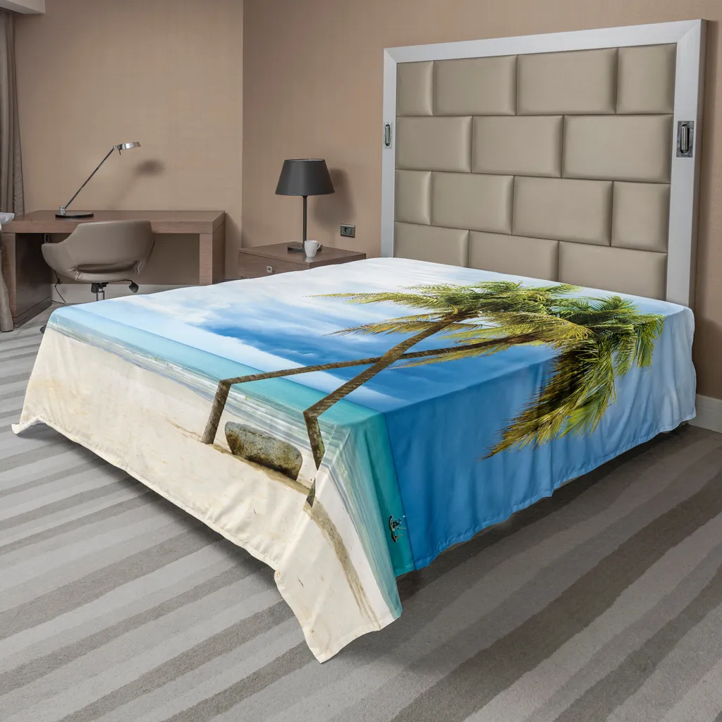 Drap de dessus décoratif imprimé Mer et Palmiers en tissu souple 244x205