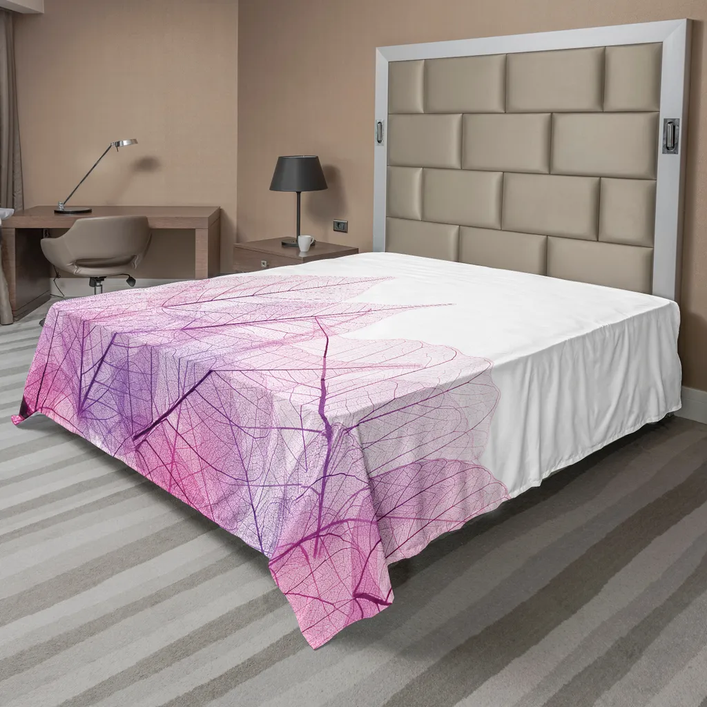 Drap de lit doux motif squelette fleuri 244x205 cm rose et violet