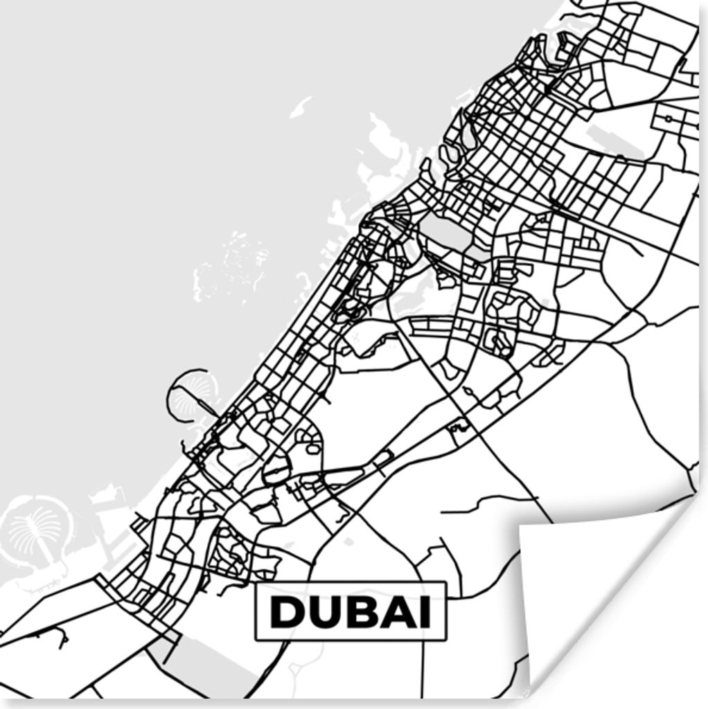 MuchoWow Poster Karte - Dubai - Schwarz und weiß - Stadtplan - Karte 30x30 cm - Wandposter - Printing