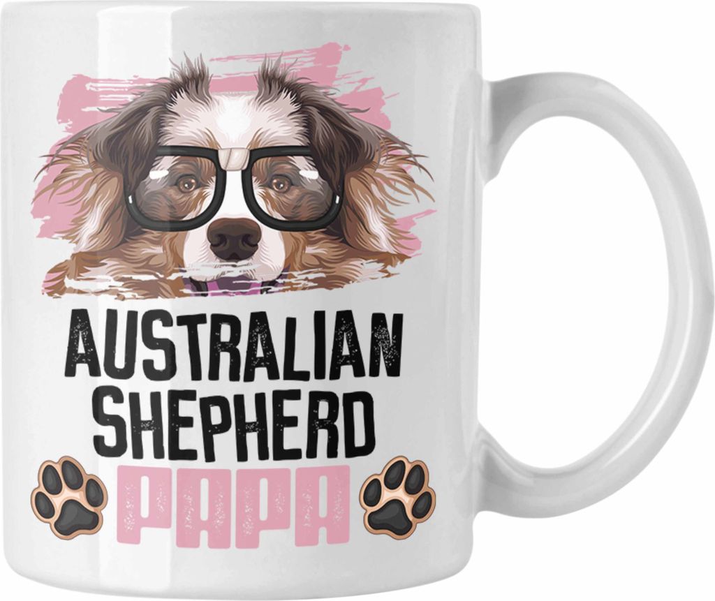 Trendation - Australian Shepherd Papa Besitzer Tasse Geschenk Lustiger Spruch Geschenkidee Australian Shepherd Liebhaber (Weiß)