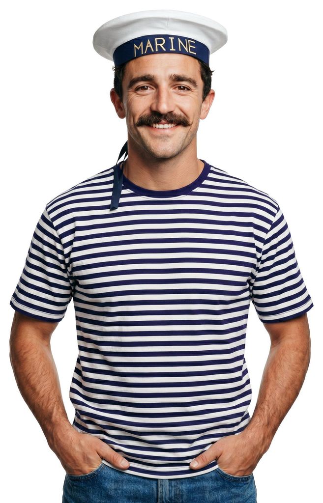 Ringelshirt kurz blau-weiß Karnevalskostüm Herren Größe: S