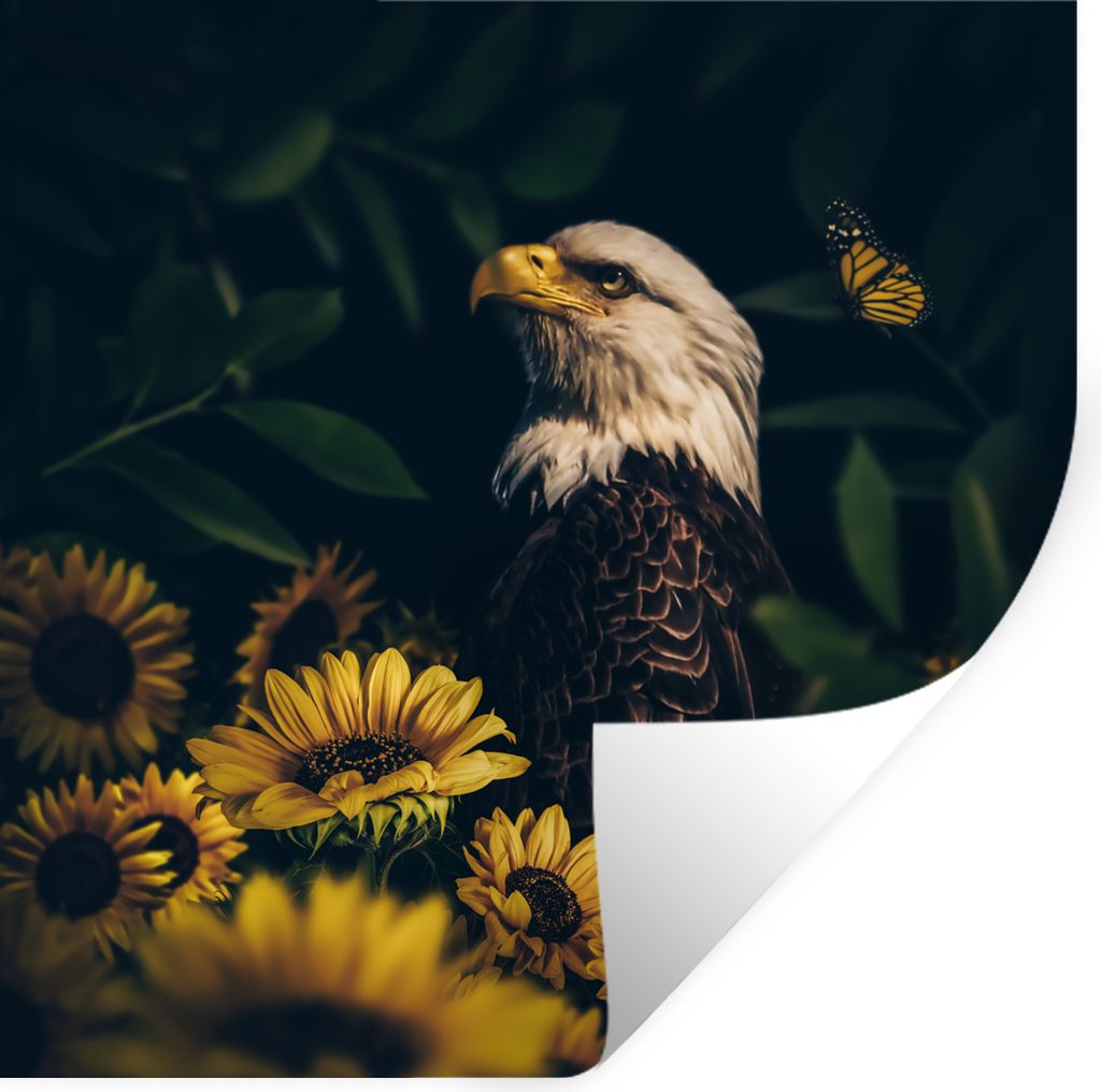 MuchoWow Wandtattoo Wandsticker Wandaufkleber Adler - Gelb - Blumen - Botanisch 30x30 cm Selbstklebend und Repositionierbar - Repositionierbar - ...