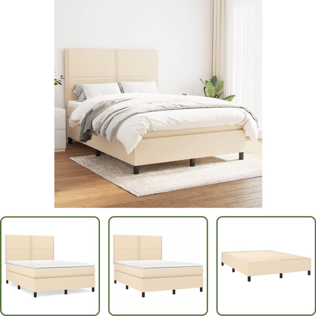 The Living Store Boxspringbett mit Matratze Creme 140x190 cm Stoff
