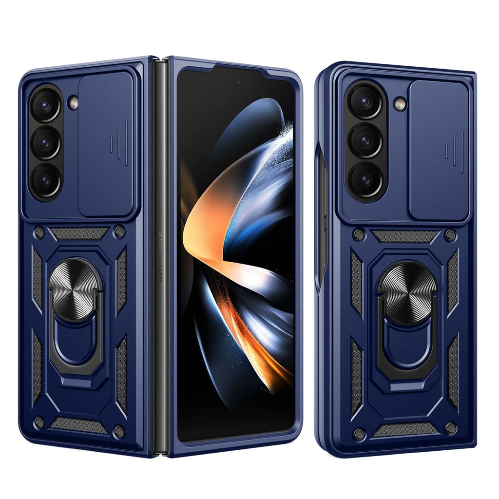Outdoor Panzer Hülle für Samsung Galaxy Z Fold 5 mit Kameraschutz Ringhalter Blau