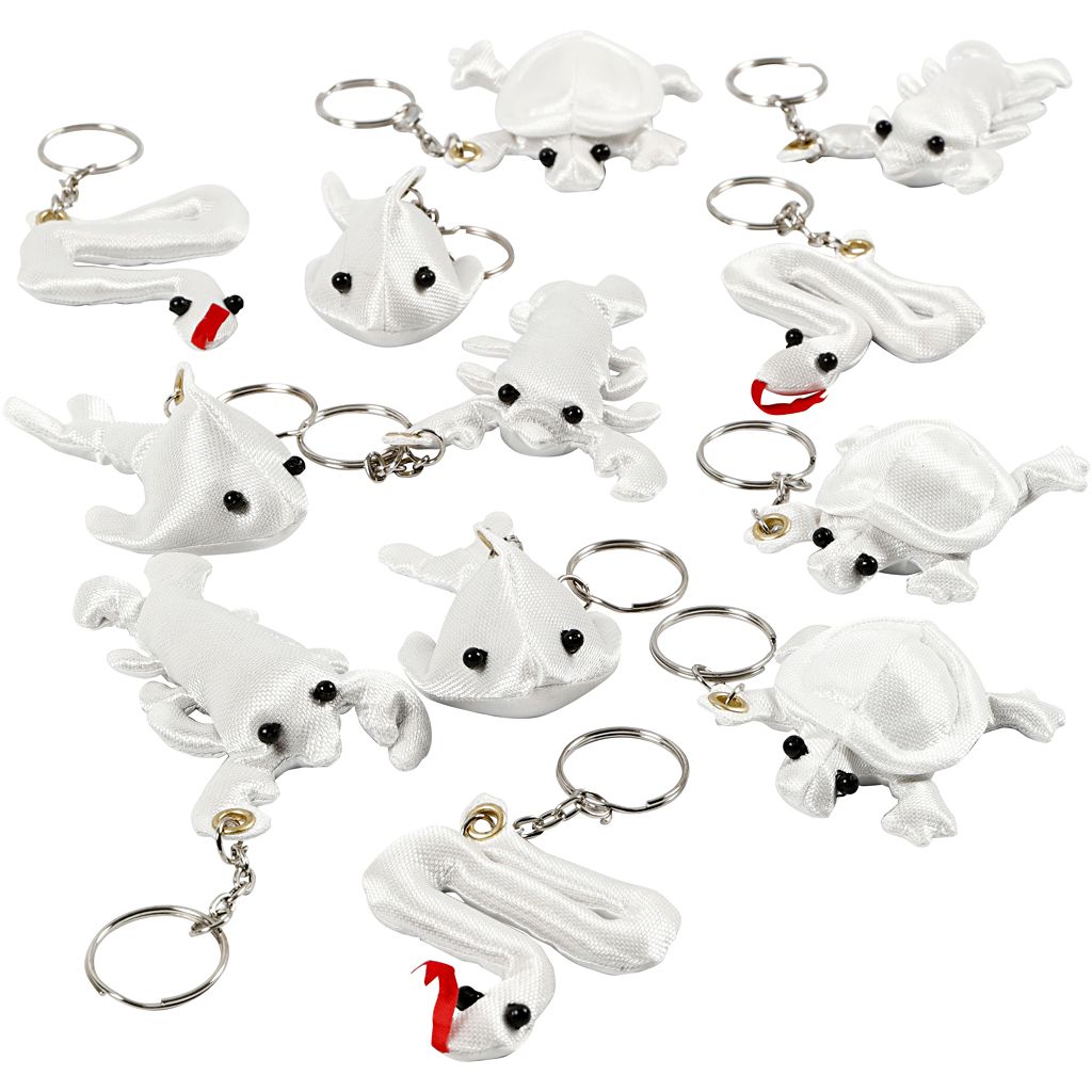 Creativ Company Textilfiguren mit Schlüsselanhänger, Größe 4-8 cm, weiß, 4x3 Stück 1 Box