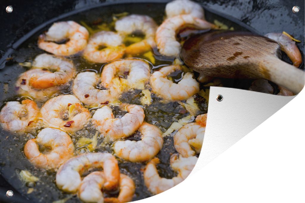 MuchoWow 90x60 cm Outdoor-Poster Gartendeko Sichtschutz Garten Poster für den Garten Frische Garnelen in Olivenöl