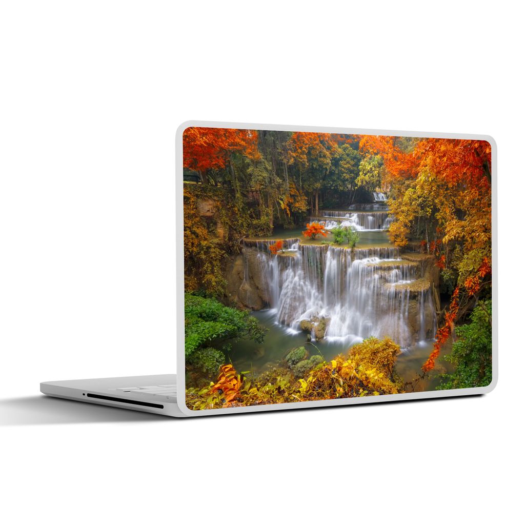 MuchoWow Laptop Aufkleber Sticker Cover Bäume - Wasserfall - Herbst 30x21 cm - Sticker für Laptop - Selbstklebend