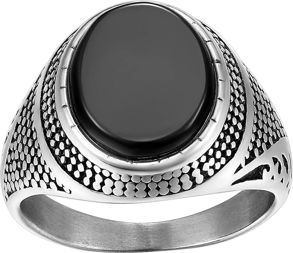 Karisma Männer Edestahl 316L Herrenring - Agate Achat Stein Schwarz - RHC97-9 - 65 (20.7)