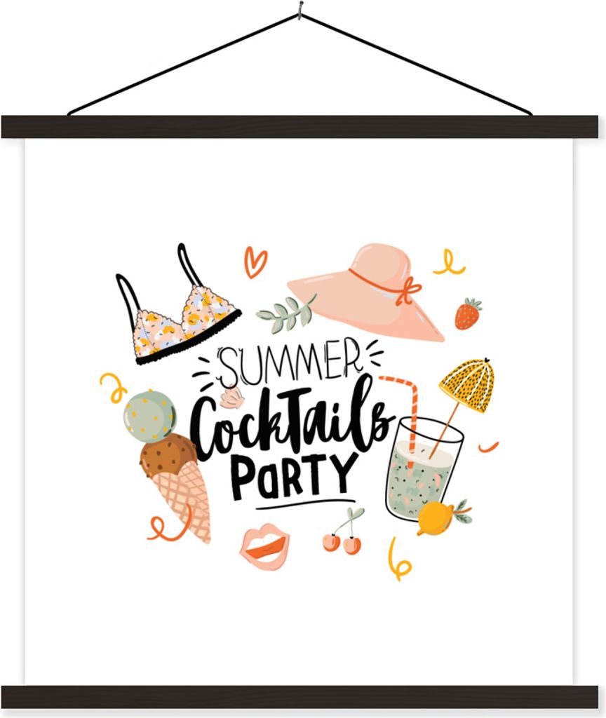 MuchoWow Textilposter Sommer - Cocktail - Hut 60x60 cm mit schwarzem Rahmen - Posteraufhänger