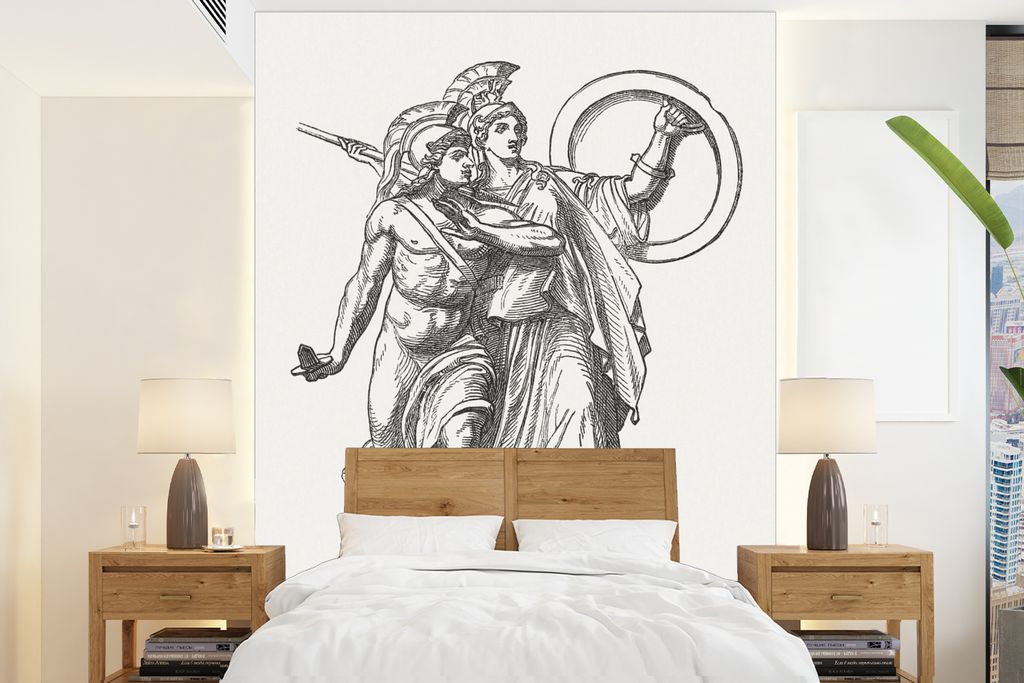 MuchoWow Fototapete für Wohnzimmer oder Schlafzimmer Wandtapete Vinyl Motivtapete Eine antike Illustration des Helden Achilles - 160x220 cm - Bi...