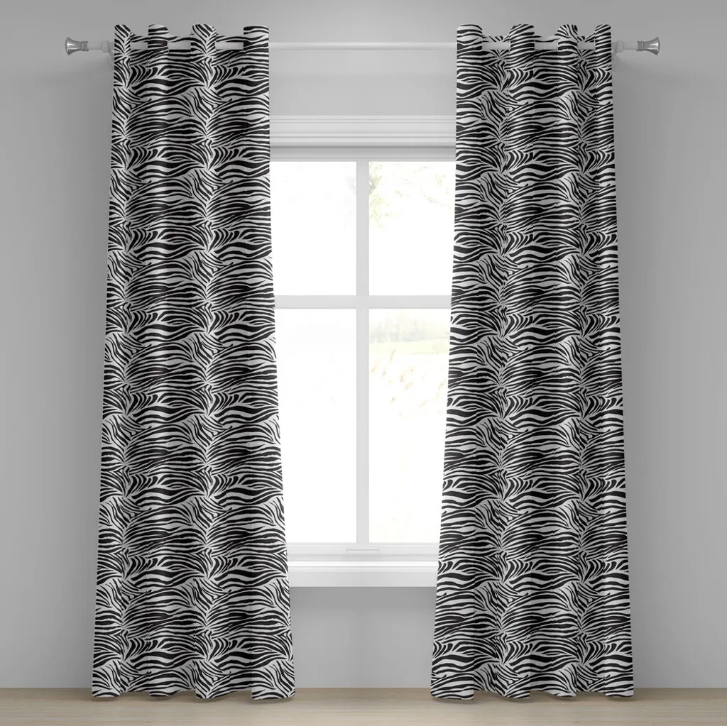 ABAKUHAUS Tenda con occhielli con stampa zebrata, strisce zebrate, stampa animale, ispirazione natura selvaggia, design semplificato, tende decorative a 2 pannelli, 280 cm x 175 cm, bianco e nero