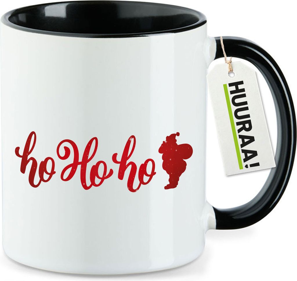 Huuraa Kaffeetasse Ho Ho Ho Weihnachtsmann 330ml Schwarz Keramik Kaffeebecher Geschenkidee