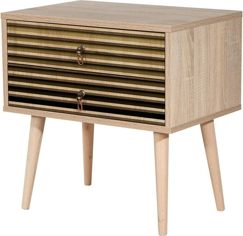 Ompong Table de Nuit 60x40x61h cm Chêne Brun à 2 Tiroirs - Élégance