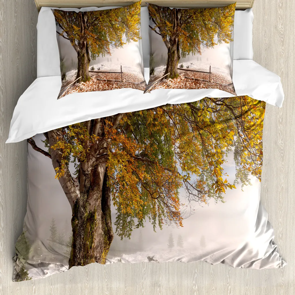ABAKUHAUS Set copripiumino per letti matrimoniali, Snowy Natur Winterzeit, antiacaro, adatto a chi soffre di allergie, con federe, multiplo