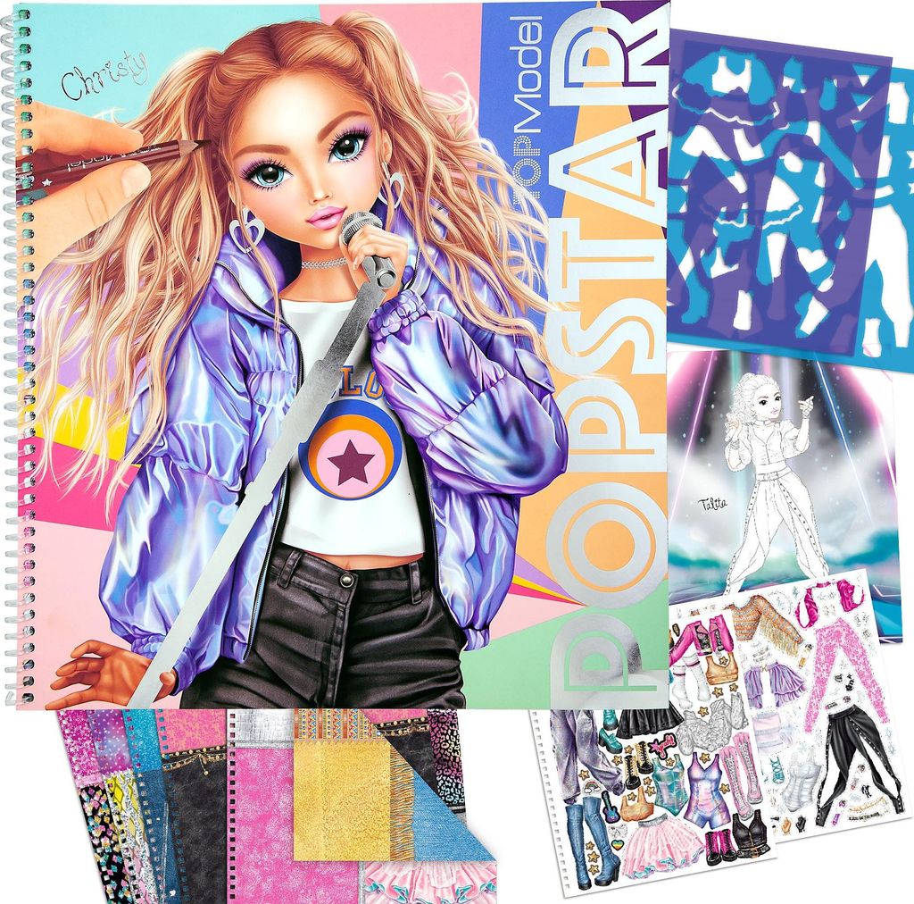 Depesche 12228 TOPModel Popstar Malbuch Kreativbuch mit Sticker & Stoff