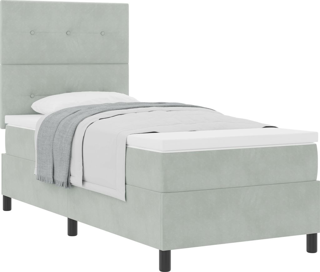 Best Möbel Bettrahmen, Boxspringbett mit Matratze Hellgrau 100x200 cm Samt - Klassische Betten CL88433