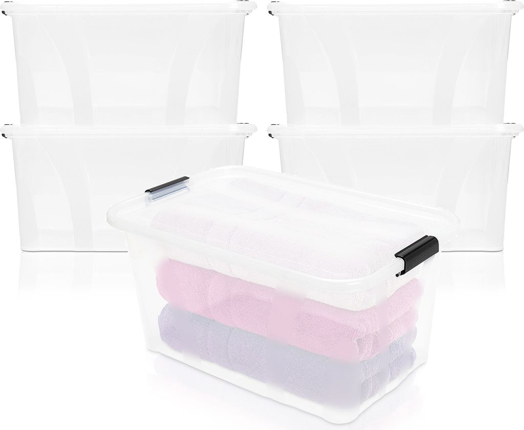 BigDean 4er Set Aufbewahrungsbox mit Deckel transparent - 14L + Clipverschluss - Stapelbox Ordnungsbox Clipbox Lagerbox Box mit Deckel Storage Boxes