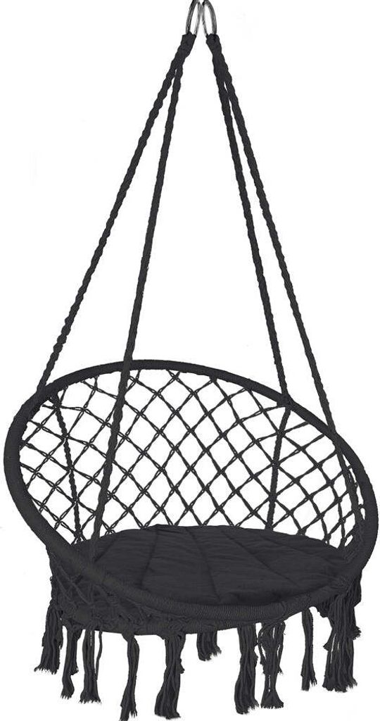 VOUNOT Hängesessel mit Kissen, Boho Hängestuhl zum Aufhängen Hängeschaukel für Erwachsene und Kinder, Indoor und Outdoor, Schwarz
