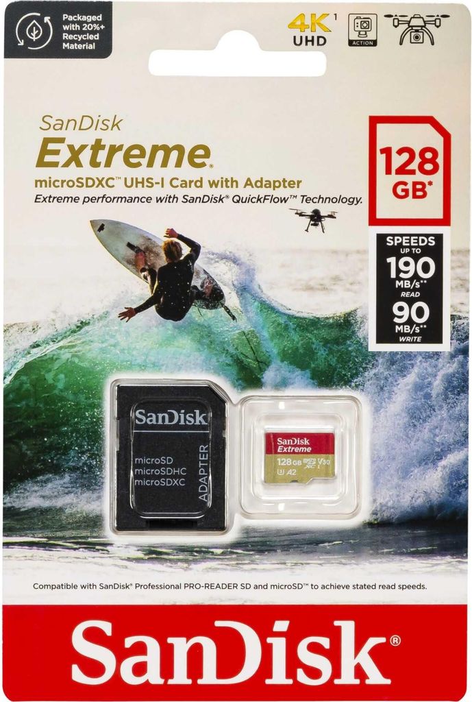 SanDisk microSDXC 128GB Extreme A2 C10 V30 UHS-I U3 Image du produit 