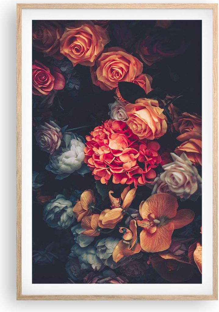 Gerahmtes Poster - Rahmen in heller Eiche - Blumenstrauß Blumen Rosen - 61x91,5 cm - Wand Bild - Wanddeko - Wandbilder - Kunstposter - Wandposter ...