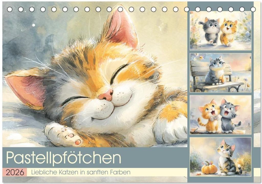 Pastellpfötchen. Liebliche Katzen in sanften Farben (Tischkalender 2026 DIN A5 quer), CALVENDO Monatskalender