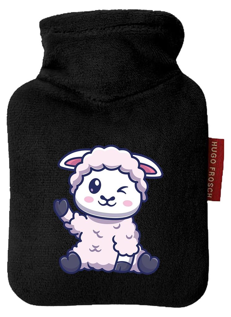 Huuraa Mini-Wärmflasche Lamm Baby Schaf 0,2 Liter Black Mini Veloursbezug Taschenwärmer Geschenkidee