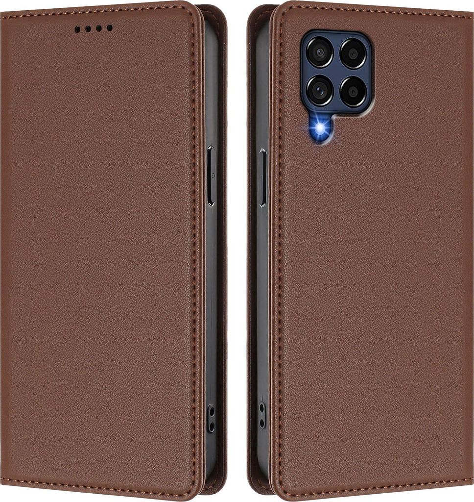 Handyhülle für Samsung Galaxy M53 5G, Kunstleder Klapphülle Stoßfeste Magnetische Hülle mit Ständer Braun