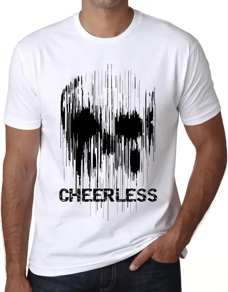 Herren Grafik T-Shirt Schädel freudlos – Skull Cheerless – Öko-Verantwortlich Vintage Jahrgang Kurzarm Lustige Druck Geburtstag Geschenk Mann
