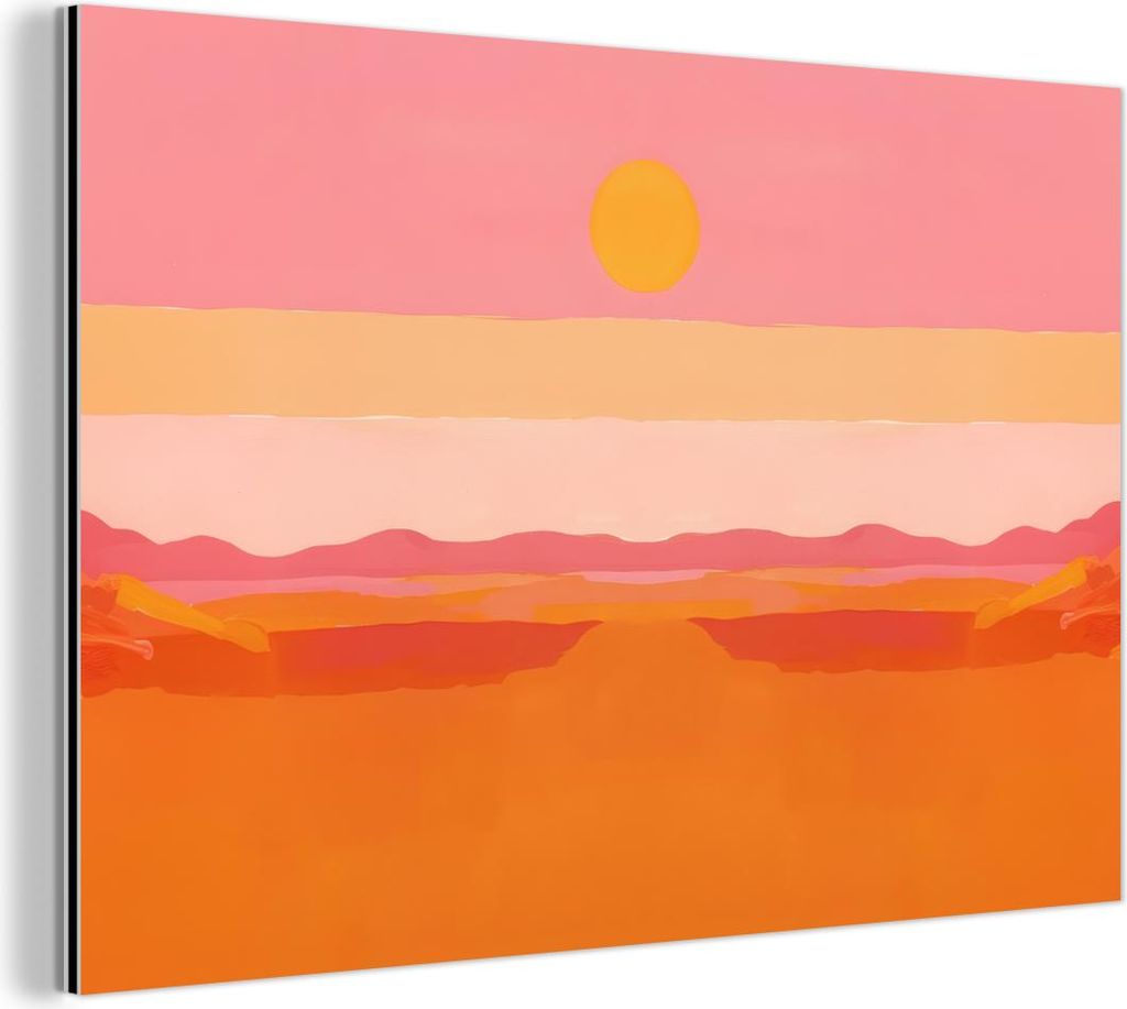 MuchoWow Wanddekoration Metall Metallbild Wandkunst 90x60 cm Sonne - Abstrakt - Landschaft - Orange MuchoWow Aluminium Gemälde - Wandbilder