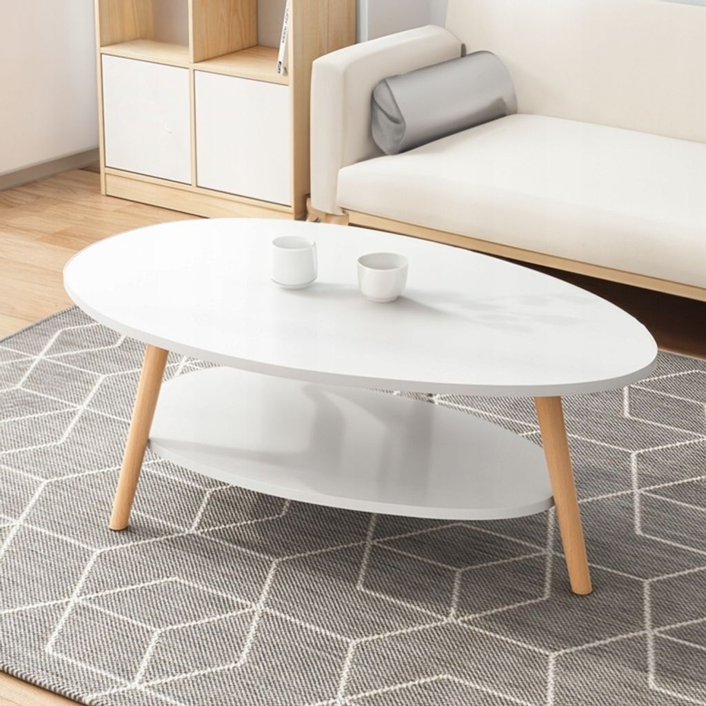 COUCHTISCH WEISS MIT REGAL SKANDINAVISCHEN STIL BANK OVALEN TISCH FÜR  WOHNZIMMER 20 x 20 x 20cm