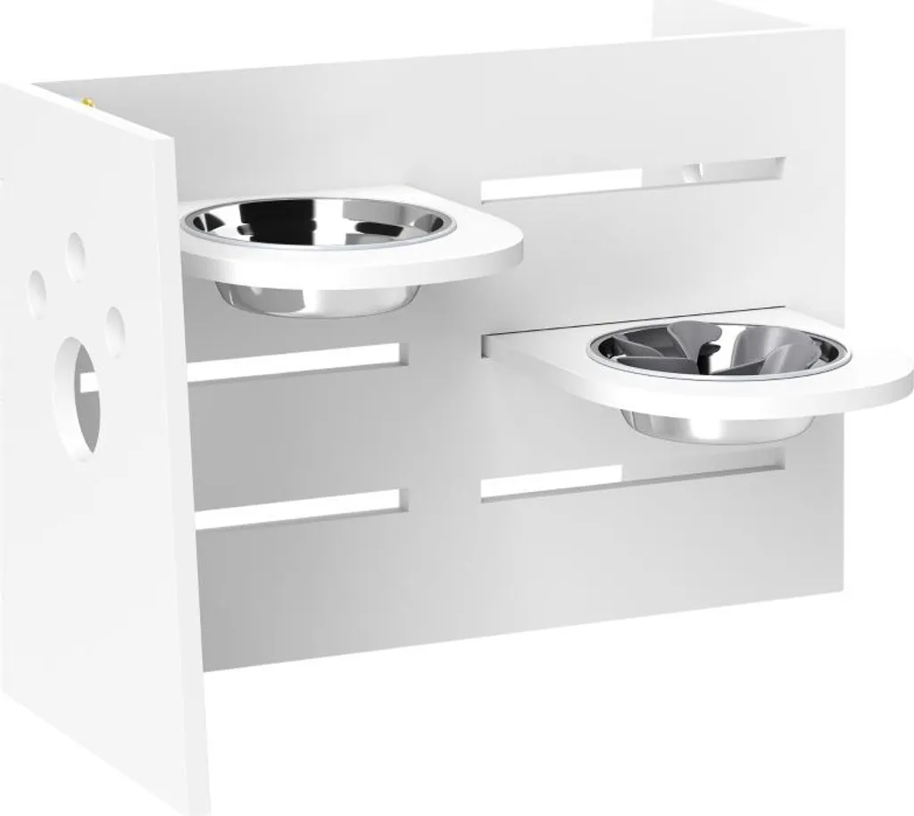 Support Gamelle Chien 3 Hauteurs Fortuna Lai Blanc avec 2 Bols en Acier