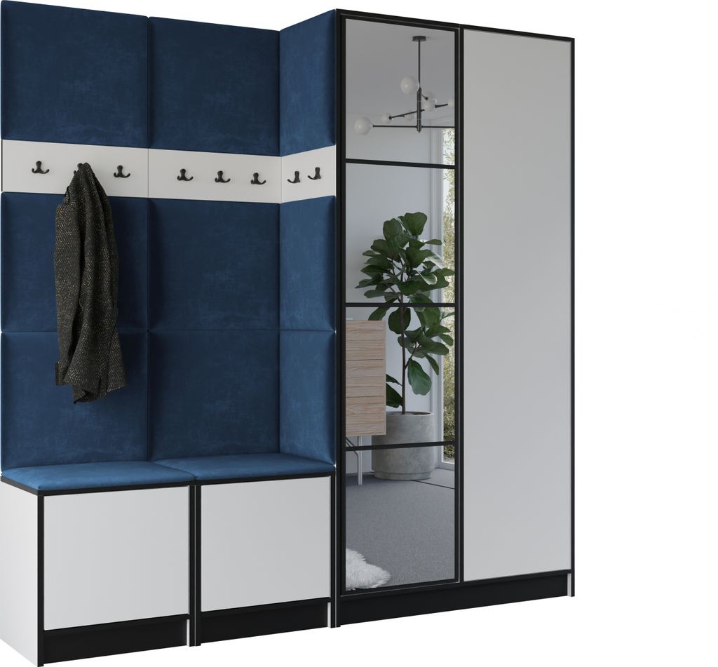KIER FURNITURE Kleiderschrank EDEN, Schlafzimmer Schrank, Garderobeschrank, Flurschrank Weiß & Blau 211,2x205x39 cm