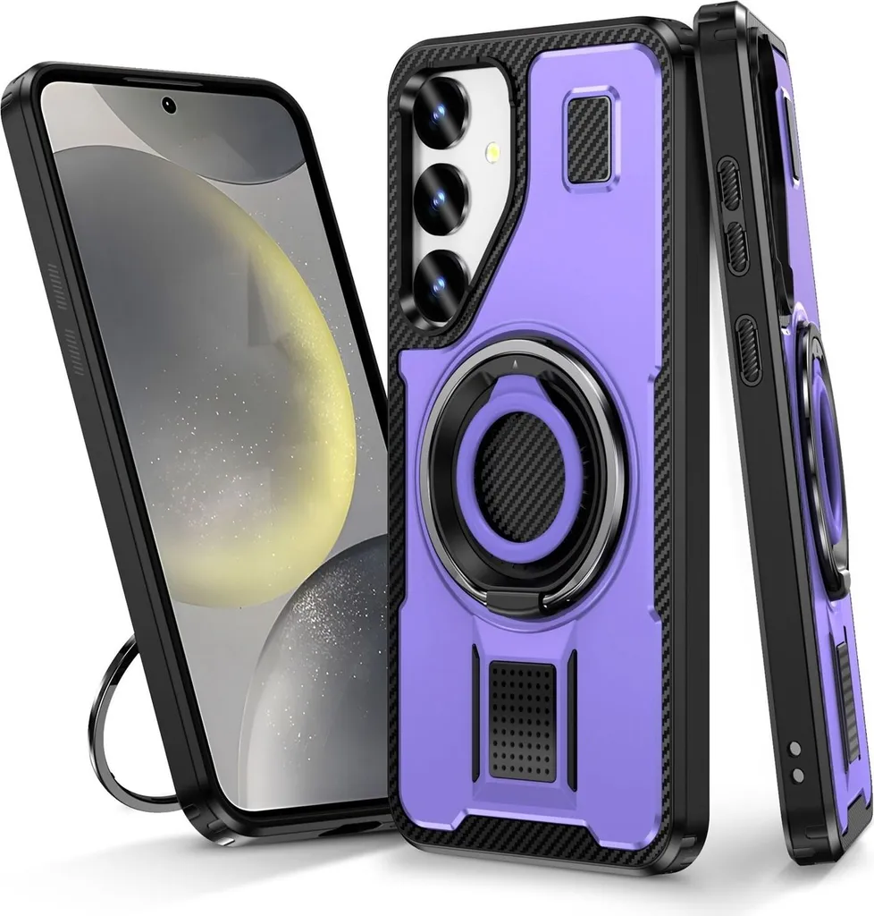 Cover Hybrid S25 Plus 5G Fibra Carbonio Viola - Ring Holder PRO
