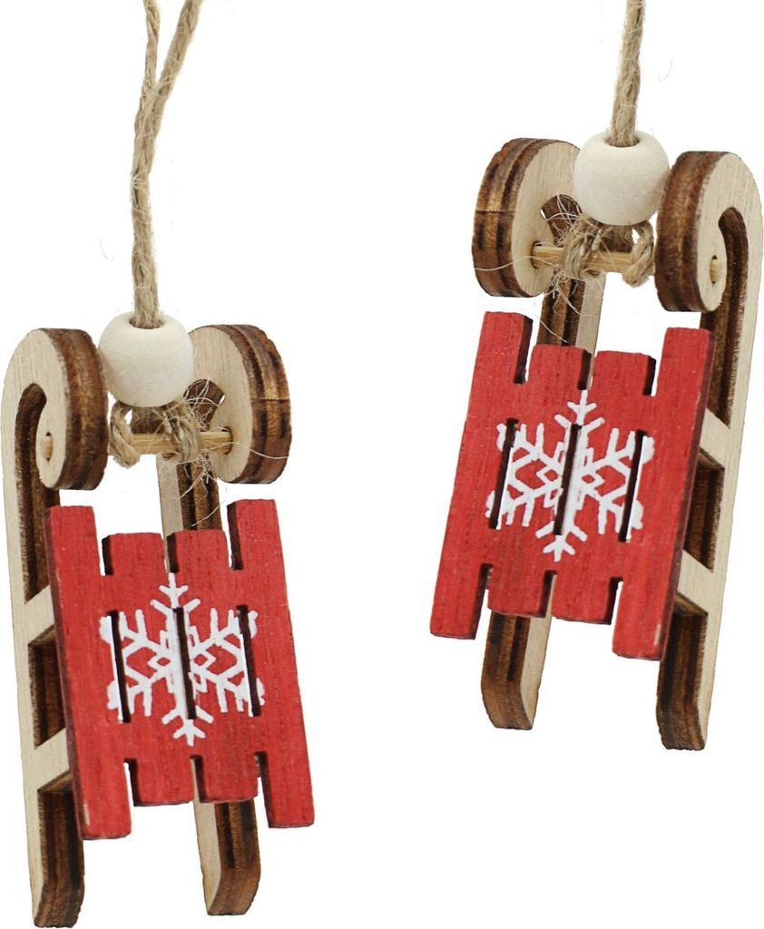 Weihnachtsbaum-Deko: Rote Hängele-Schlitten aus Holz, 4cm, 12 Stück - Christbaumschmuck & Winterdeko-Set