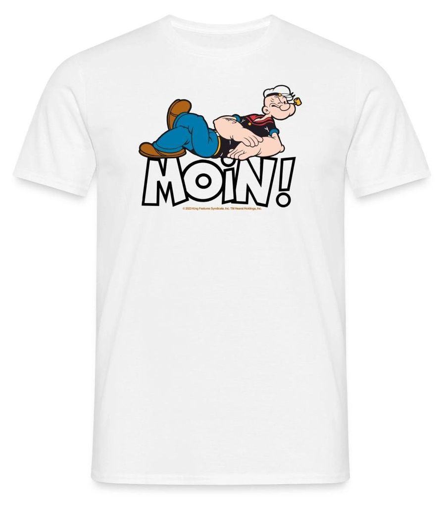 Spreadshirt Popeye Faulenzen Mit Schrift Moin Männer T-Shirt, XXL, Weiß