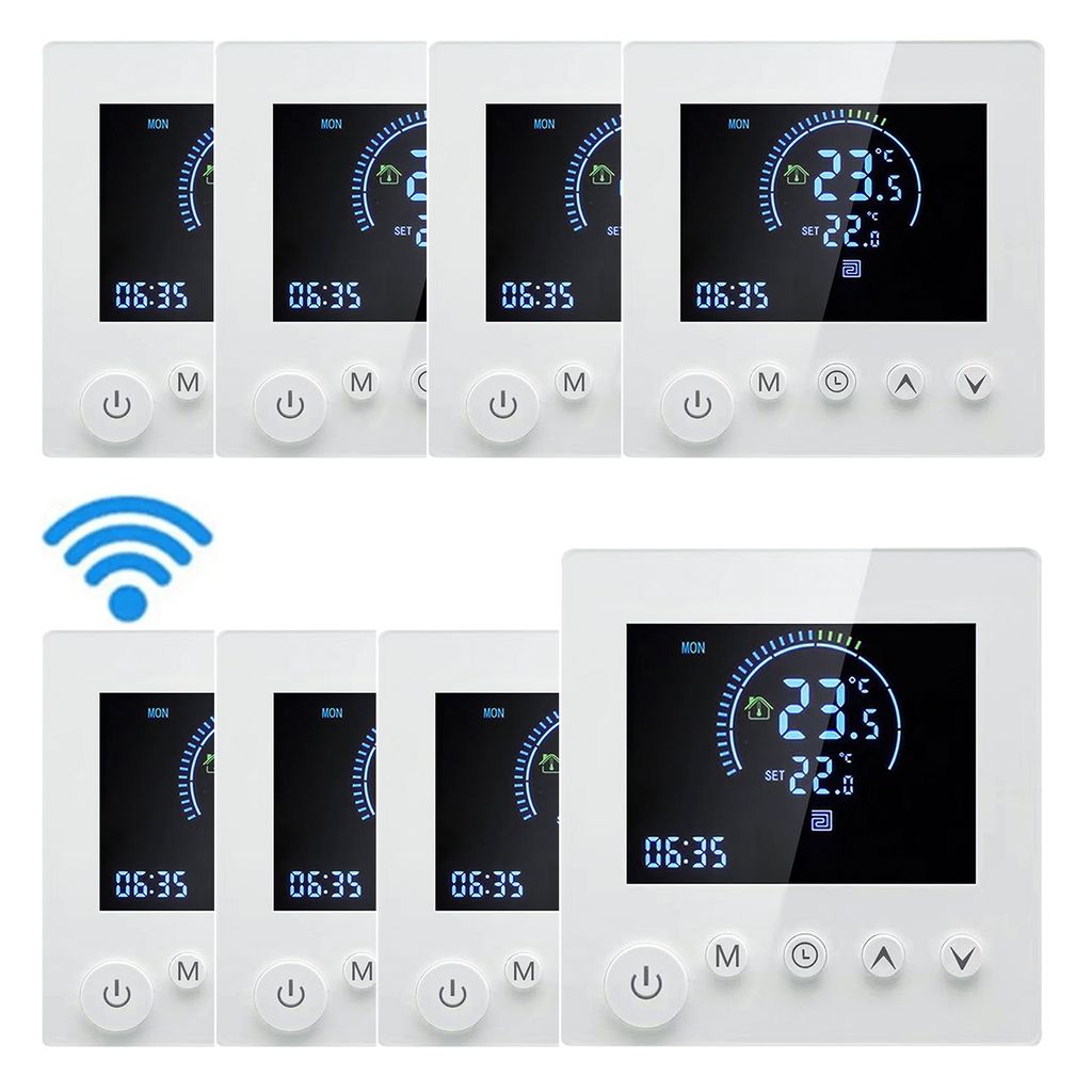 8X Tuya Smart WiFi Wandthermostat, programmierbare Fernbedienung, NTC-Sensor, Digital LCD Raumthermostat Thermostat fuer 16A Elektrische Heizung Wa...