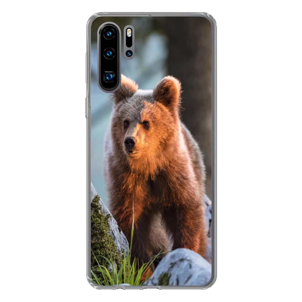 MuchoWow Handyhülle Schutzhülle Hülle für Huawei P30 Pro Bär - Braun - Tier Silikon Softcase Handy Hülle - Schutzdeckel