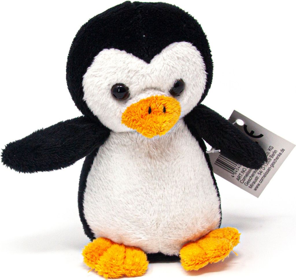A plush penguin toy is shown against a white background.