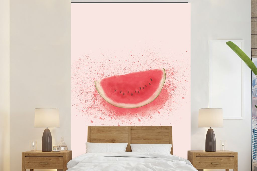 MuchoWow Fototapete für Wohnzimmer oder Schlafzimmer Wandtapete Vinyl Motivtapete Wassermelone - Obst - Pastell - Sommer - 180x280 cm - Wallpaper