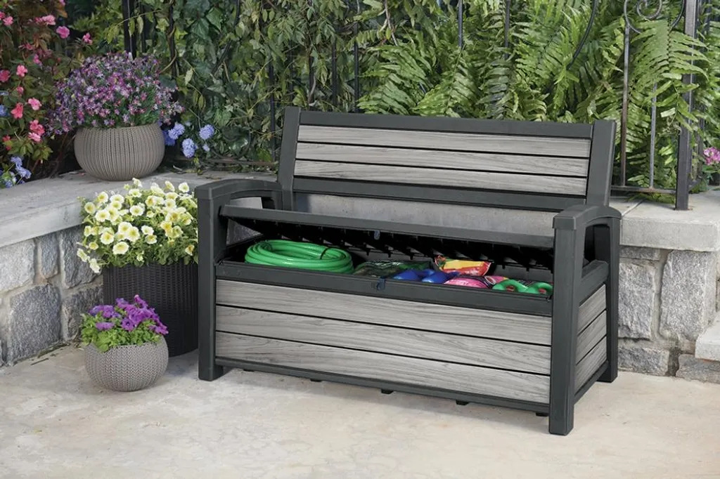 Banc de jardin Keter 227L Deco Bench résistant aux UV gris anthracite