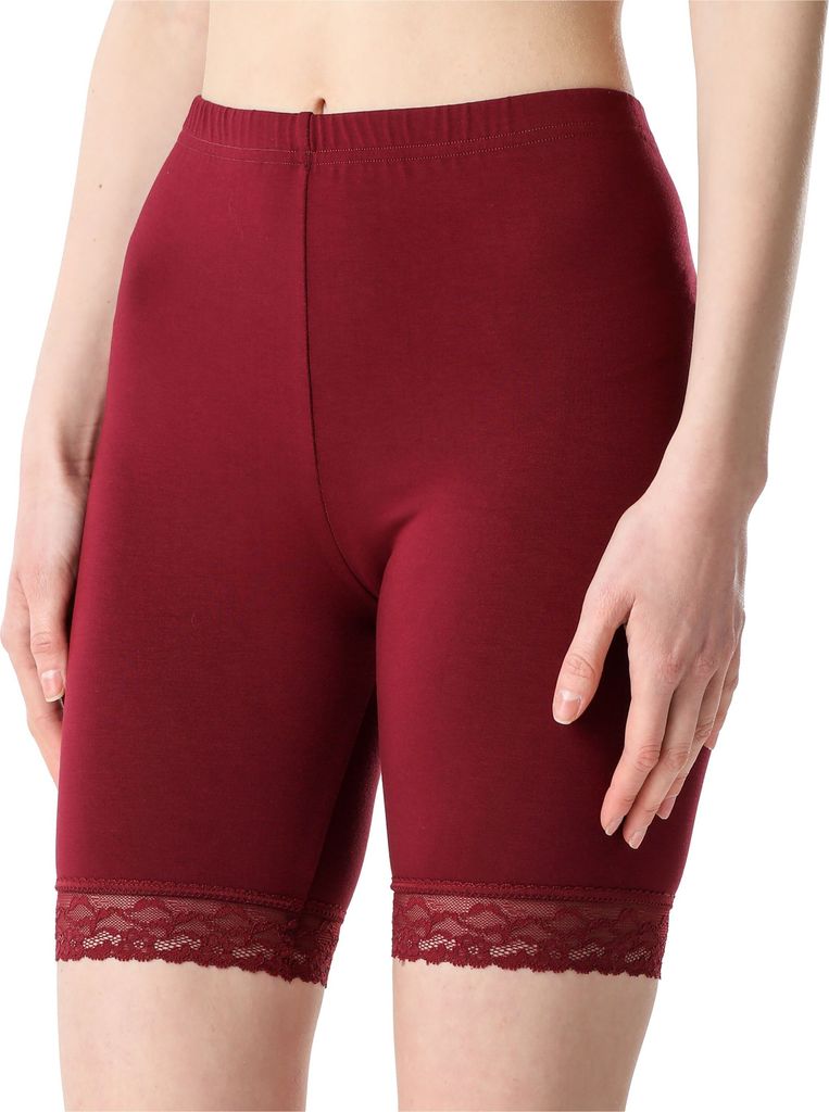Bellivalini Damen Kurze Leggings mit Spitze BLV50-217 (Weinrot, S)