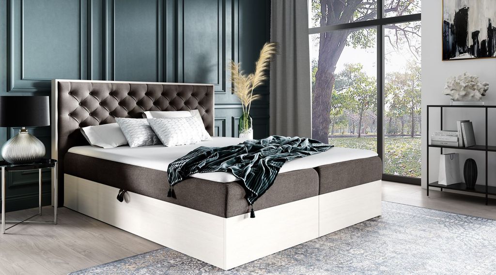 Kontinentales Bett 120x200 CHANTELLE 3 - nordisches Teakholz / braun + GRATIS Matratzenauflage