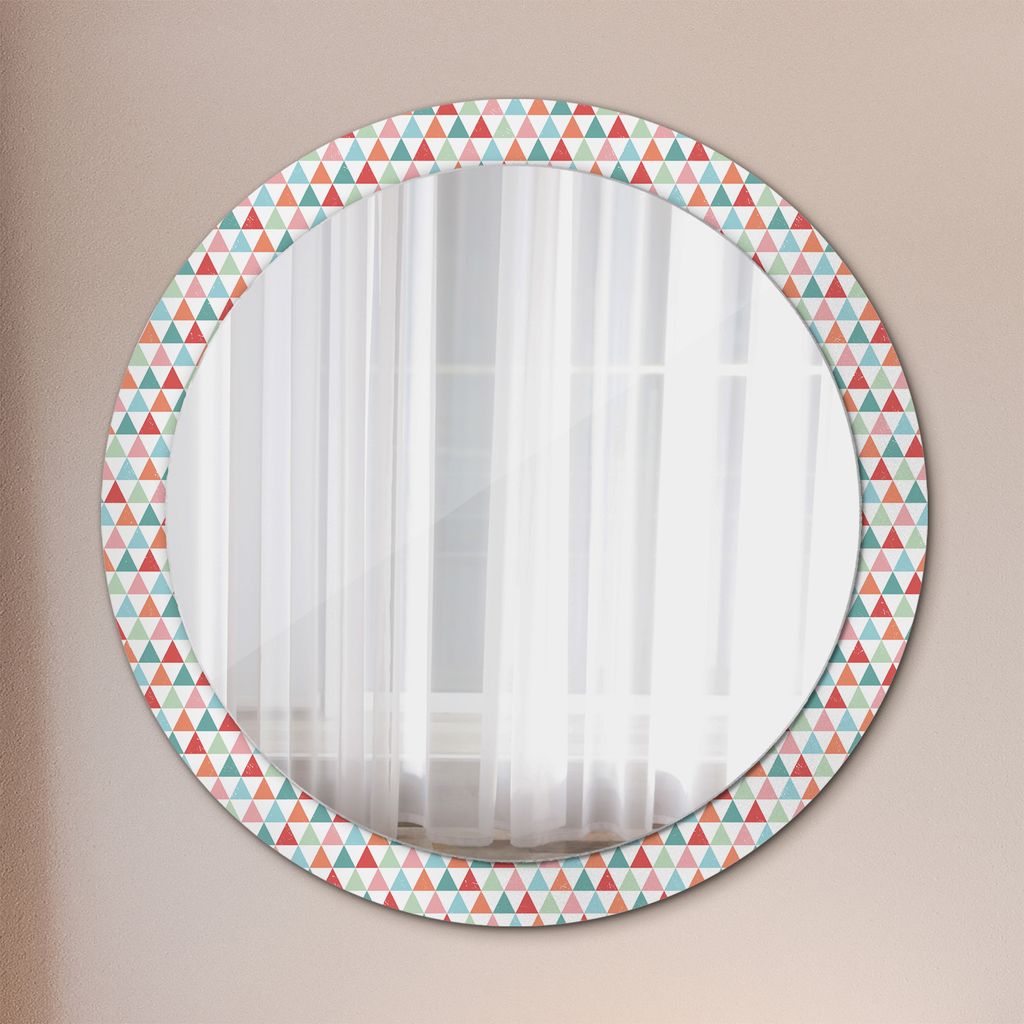 Ø90cm Spiegel - Glasrahmen mit Aufdruck - Wandspiegel Schlafzimmer - geometrisch Muster