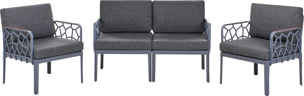 BELIANI Lounge Set Dunkelgrau Kunststoff 3-teilig für 4 Personen mit Kissen Stoff 2er Sofa und 2 Sessel Outdoor Terrasse Garten Ausstattung
