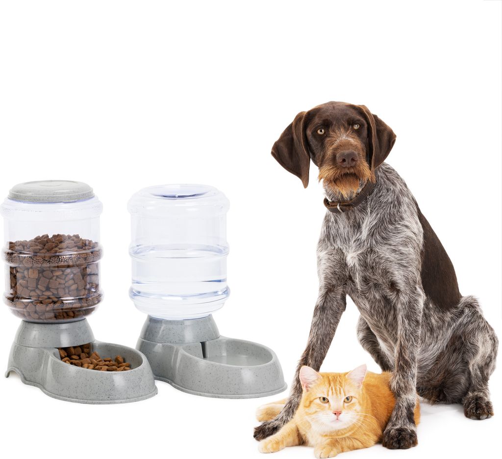 Navaris Futterspender und Wasserspender für Haustiere - Set zur Fütterung von Hund und Katze - Futterstation Futterautomat für Trockenfutter -
