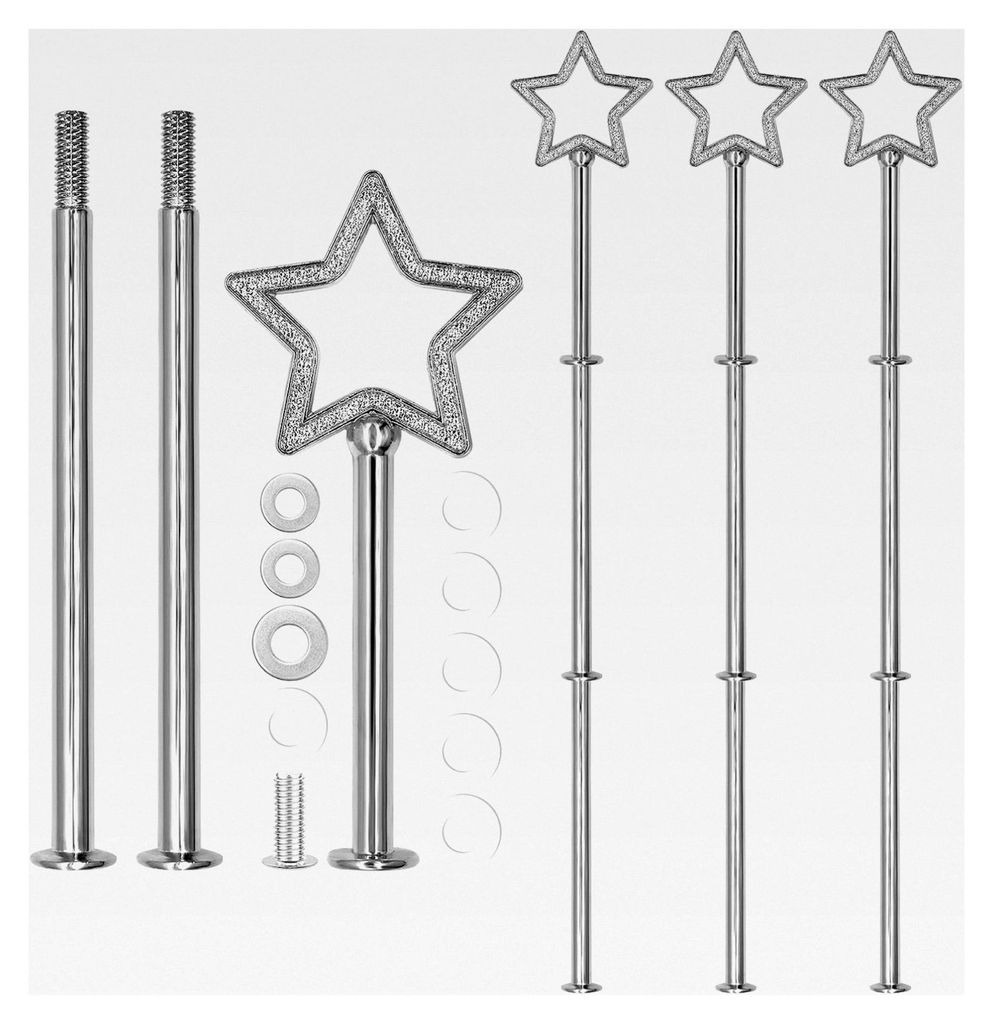 4-teiliges Set Etageren Stangen Silber für 3-stöckige Sternform Etagere aus Metall