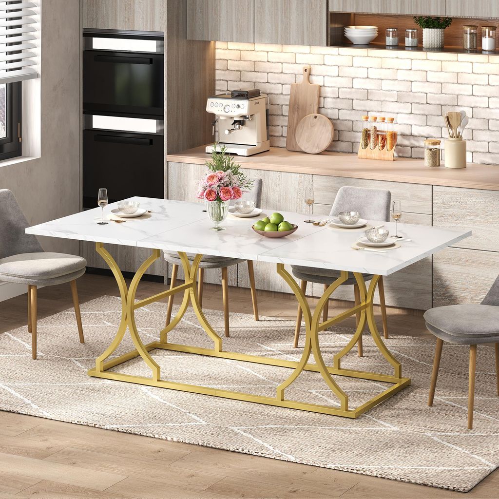 A modern dining table set up in a kitchen or dining area.