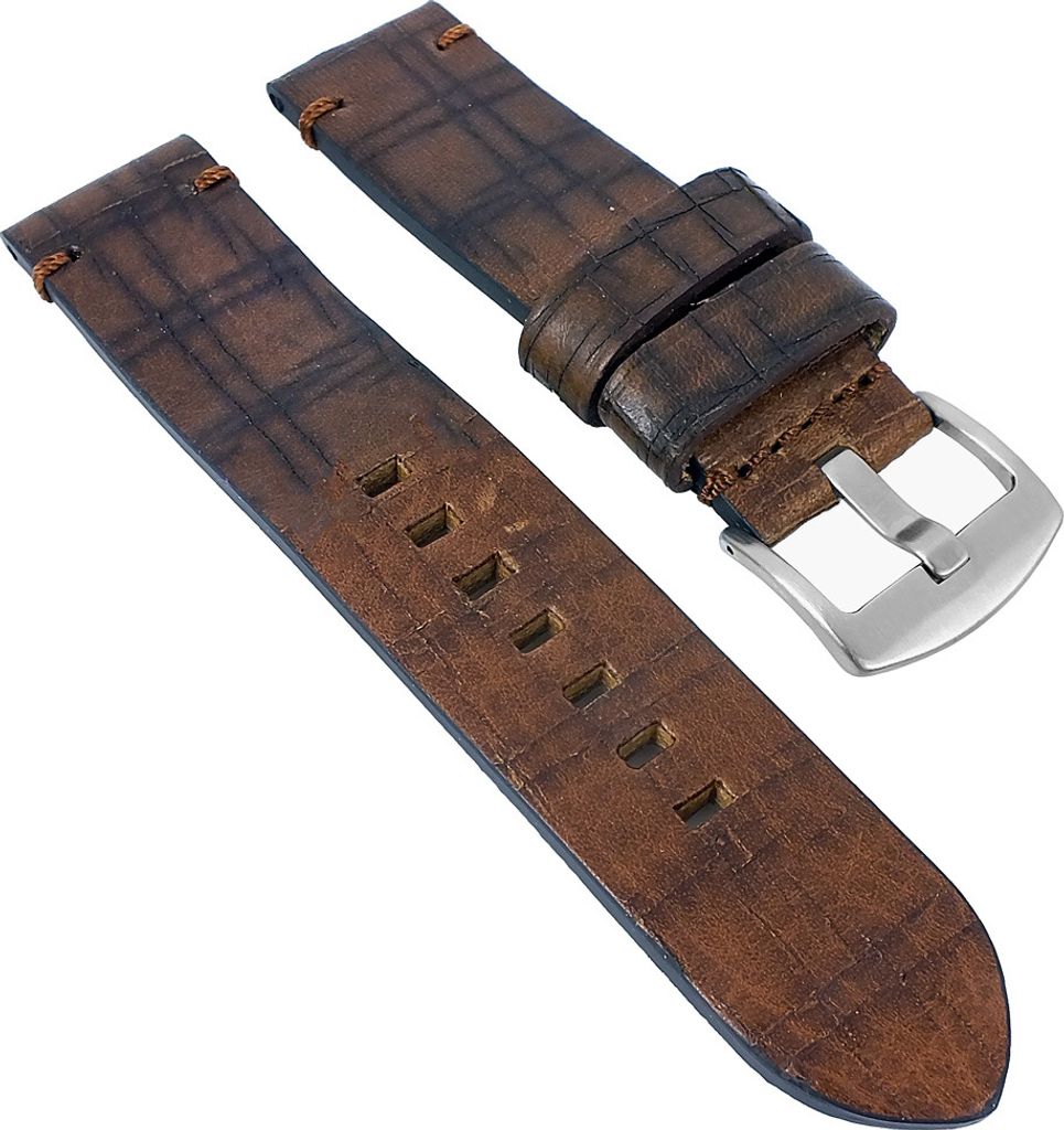 Minott | Uhrenarmband Leder Retro Look braun genarbt 30024, Stegbreite:22mm
