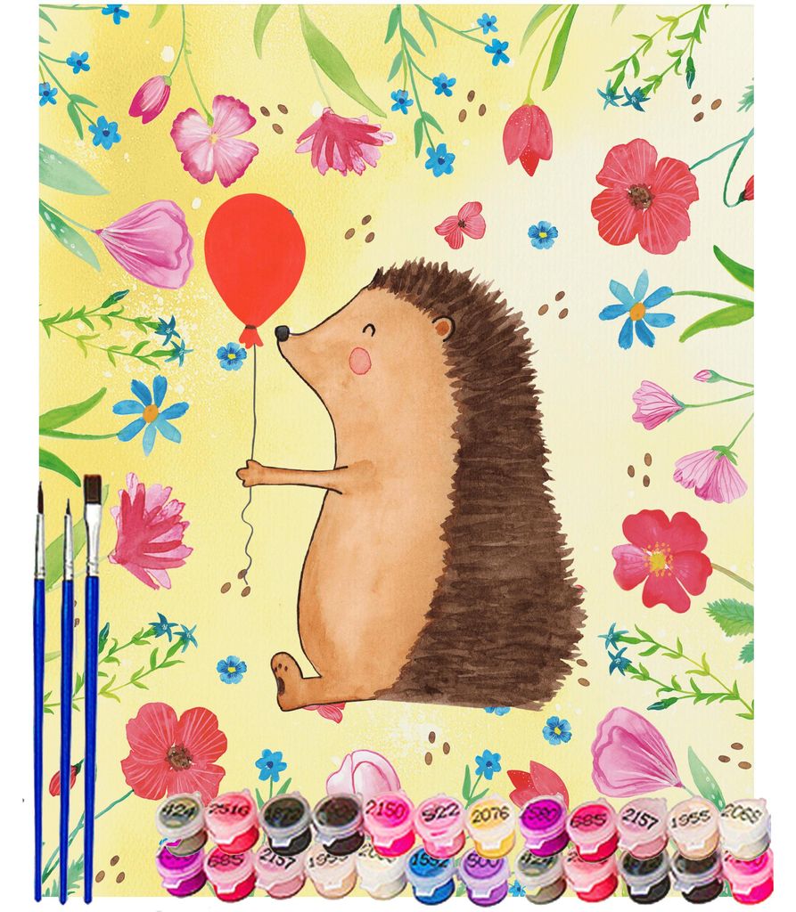 Mr. & Mrs. Panda Malen nach Zahlen Igel Luftballon 40 x 50 cm Mit Rahmen - Gelb Pastell - Geschenk, Happy Birthday, Lustige Sprüche, Geburtstag, G...